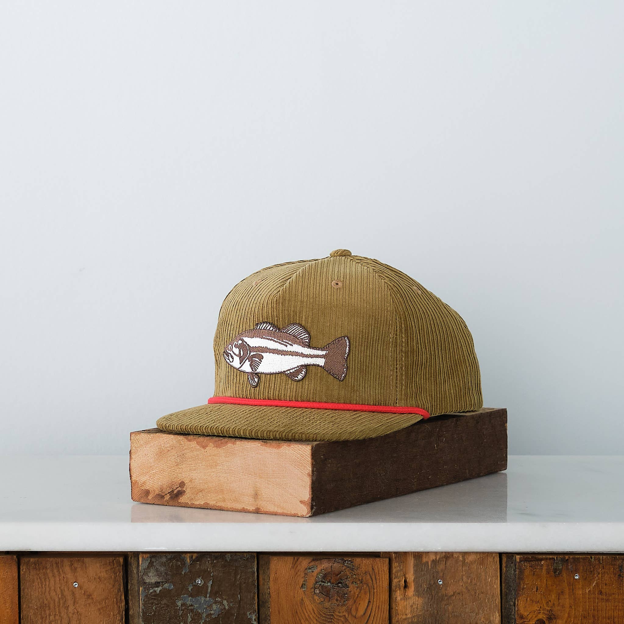 Bass Fish Patch Snap back cap, Olive Cord