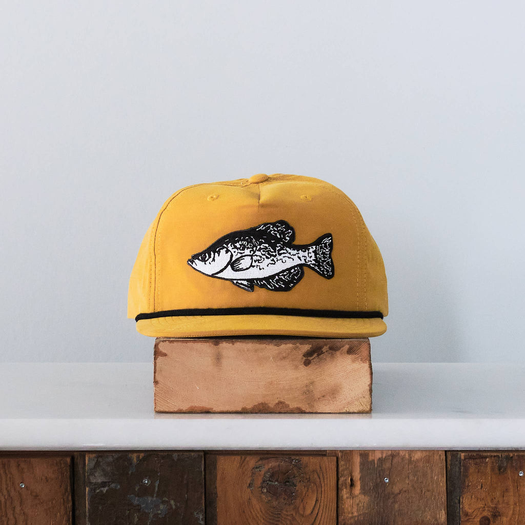 Crappie Patch Snap back cap, Black Mustard
